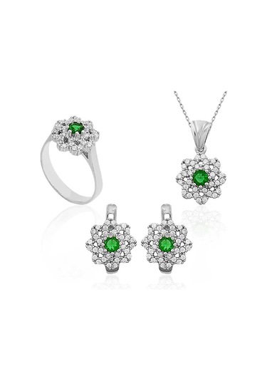 Gümüş Çiçek Desenli Kadın Set