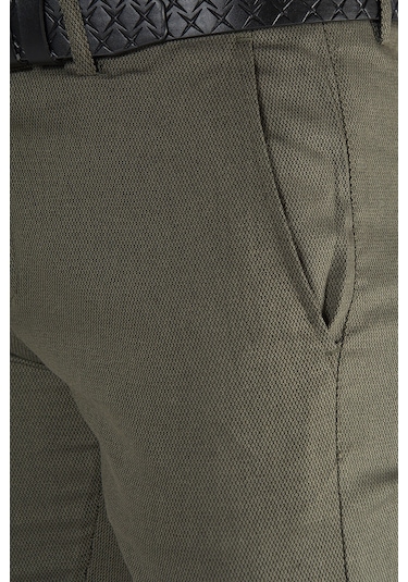 Erkek Haki Slim Fit Düz Model İtalyan Kesim Keten Pantolon Haki