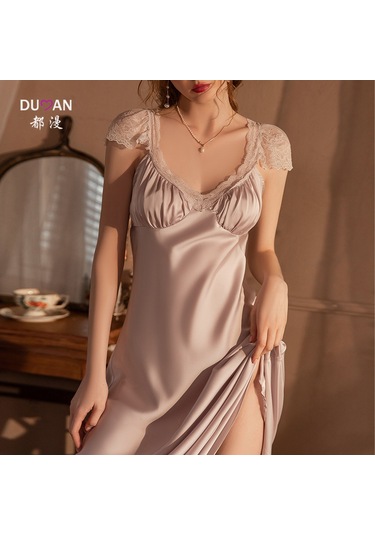 Bayanlar Yeni Yaz İnce Buz İpeği Gecelik Kısa Kollu Pijama Giyebilir Açık Gri