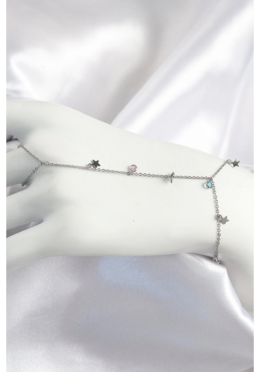 Pirinç Renkli Zirkon Taşlı Sallantılı Yıldızlı Model Gümüş Renk Kadın Şahmeran - Tj-sn708 Çok Renkli