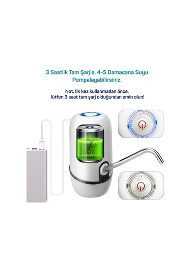 Yeni Nesil Dokunmatik Damacana Su Pompası Şarjlı 1200 Mah Diğer