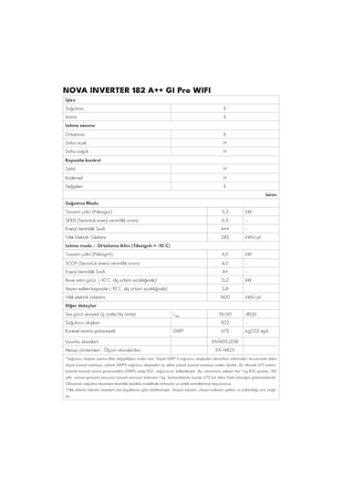 Vestel Nova Inverter 182 GI Pro Wi-Fi 18000 BTU Duvar Tipi Klima