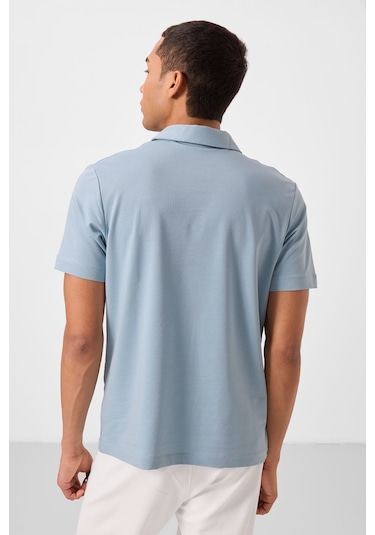 Tommy Life Buz Mavi Basic Logolu Standart Kalıp Triko Polo Yaka Erkek T-shirt - 87748 Buz Mavi