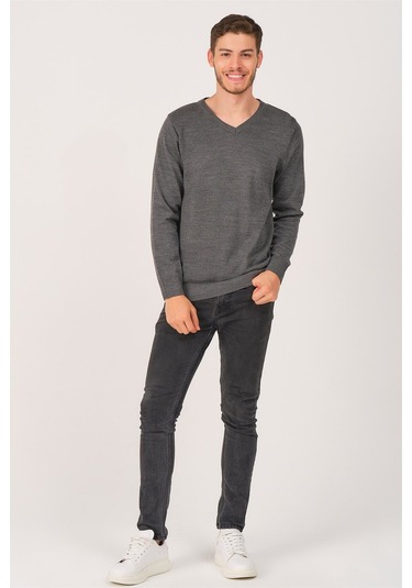 V0002 Dewberry Erkek V Yaka Kazak-füme Füme