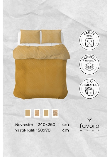 Queen Kadife Çift Kişilik Yatak Örtüsü - Gold