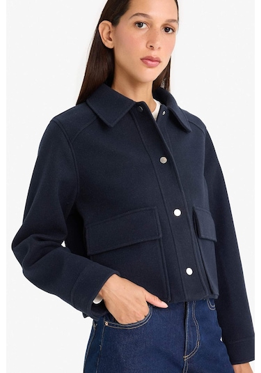 Defacto Regular Fit Polo Yaka Düğmeli Kaşe Mont E8628ax25aunv250 Lacivert