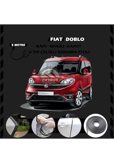 Fiat Doblo Oto Araç Kapı Koruma Fitili 5 Metre Parlak Siyah Renk