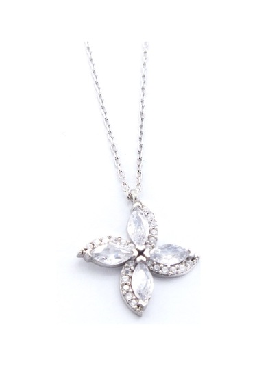 Ferizz Zirkon Taşlı Çiçek Şekilli Gümüş Kolye Gk-336