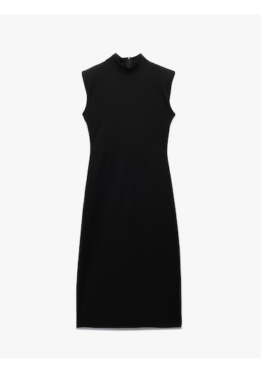 Koton Scuba Krep Kumaş Slim Fit Dik Yaka Midi Boy Kolsuz Elbise Siyah 6wak80004uk Siyah