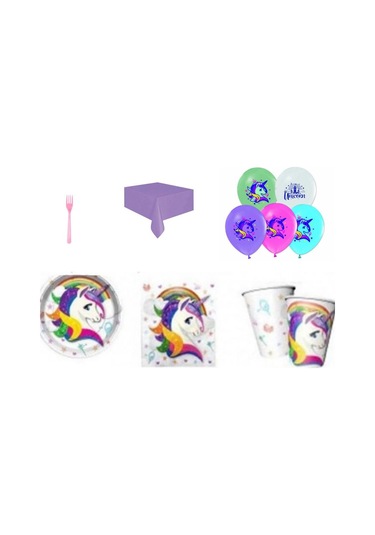 Unicorn Doğum Günü Süsleri ve Parti Seti 16 Kişilik Full Ekonomik