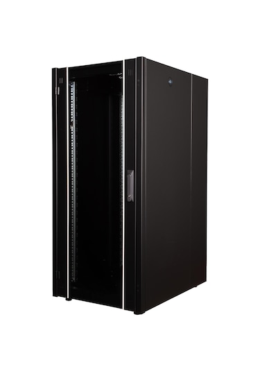 Lande Demonte 26u 600x800 Hyperline Dikili Tip Rack Kabinet Siyah Ön Cam Kapak / Tekerlekli
