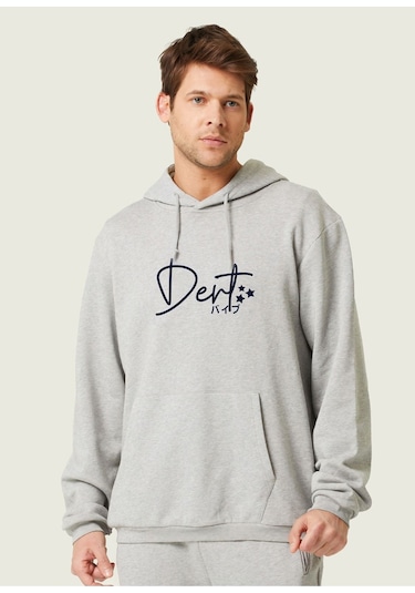 Unisex Oversize Dert Baskılı Kapüşonlu Sweatshirt Gri