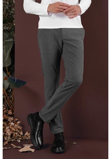 Slim Fit Yan Cepli Dokulu Esnek Casual Antrasit Pantolon P 1139 Antrasit