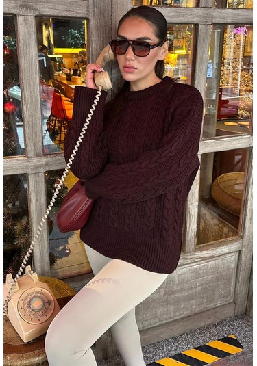 Madmext Bordo Bisiklet Yaka Örme Triko Kazak Mg2009 Bordo