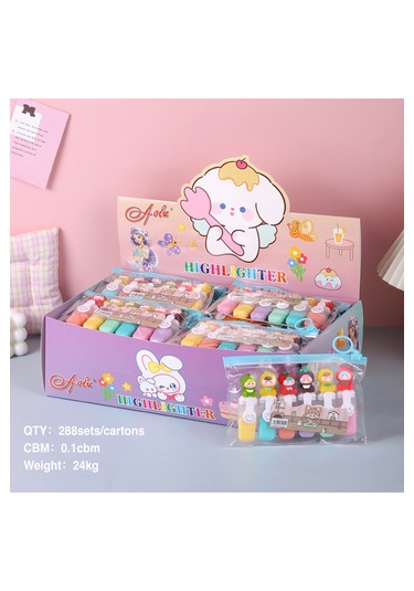 Sevimli Tatlım Mini Renkli Meyve Kızı Model, Göz Yormayan Fosforlu Kalem 6'lı Set Çok Renkli