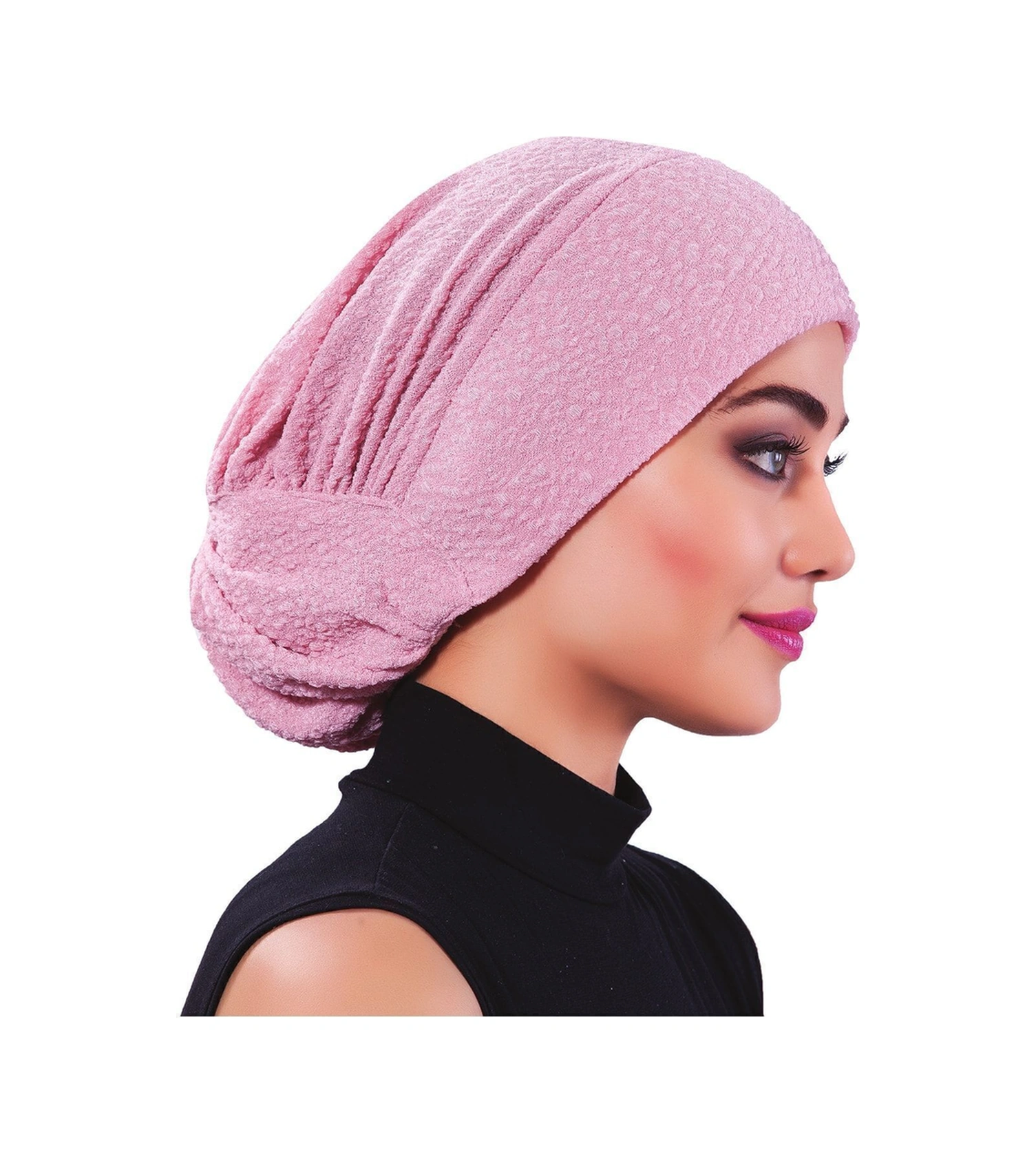 Topuzlu Brokar Pudra Hazır Türban Tesettür Bone Pudra