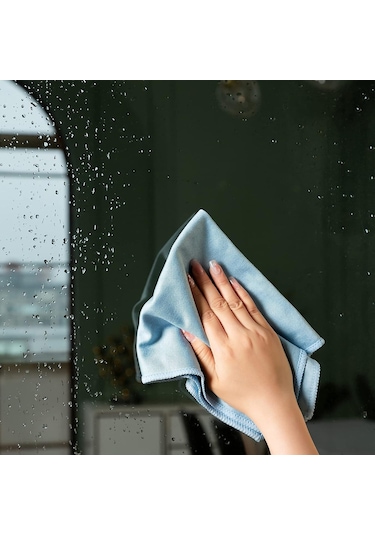 Vkemall 6 Adet Mikrofiber Cam Temizleme Bezi - Izsiz & Tüyü Olmayan, 40x40 Cm, Yıkama Makinesine Uygun, Ayna-pencere-ekran İçin Emici Mavi