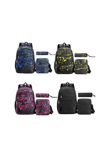 Three-piece Student Backpack Set Casual Large Capacity Outdoor Travel Backpack Blue Camouflage Mavi
