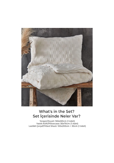 Kürk Yatak Örtüsü Yorgan Uyku Seti Tek Kişilik Çarşaflı Peluş Yumuşak Dolgulu Rody 3 Parça Krem