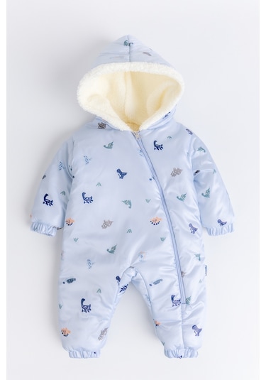 Kapüşonlu Peluş Astarlı Kışlık Kız-erkek Bebek Astronot-kozmonot Tulum Mavi