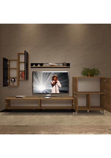 Decoraktiv Eko 6 Mdf Std Krom Ayaklı Tv Ünitesi Tv Sehpası Pera - Siyah