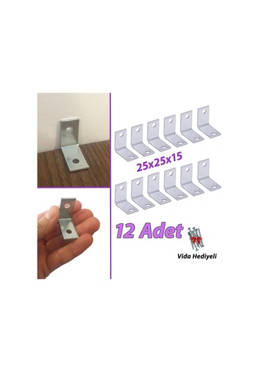 12 Adet Mobilya Eşya Dolap Duvar Sabitleyici Köşe Bağlantı L Demir Gönye Deprem Güvenliği 25x25x15mm