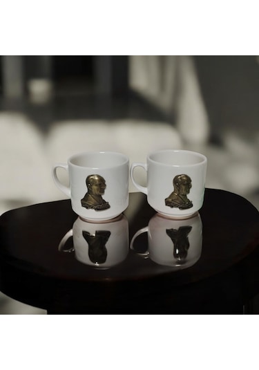 3d Atatürk Desenli 2'li Kupa Seti - Anlamlı Hediyelik Kupa Beyaz