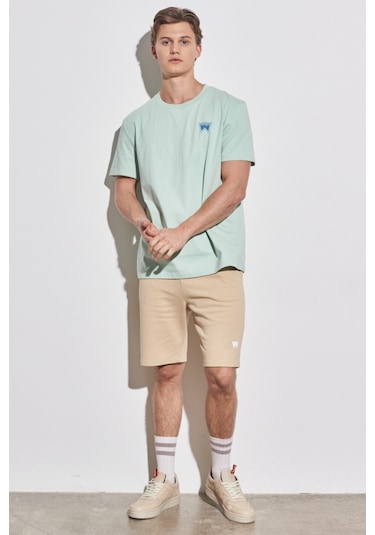 Regular Fit Normal Kesim %100 Pamuk Lastikli Bel Bej Sweat Şort W231354614 Bej