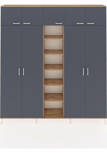 Arges Dolap 18 Raflı 9 Kapaklı 220x30x243 Çam-antrasit/çam Antrasıt/atlas Çam