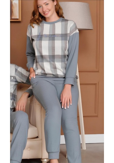 Bone Club 5524 Uzun Kol Kadın Pijama Takımı Gri