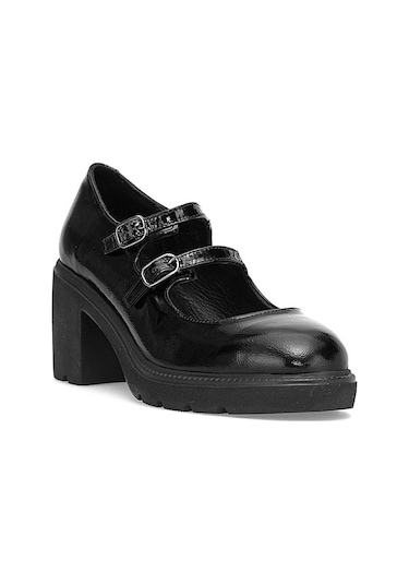 Mammamia D25ka-160 Kadın Hakiki Rugan Deri Klasik Topuklu Ayakkabı Siyah Siyah