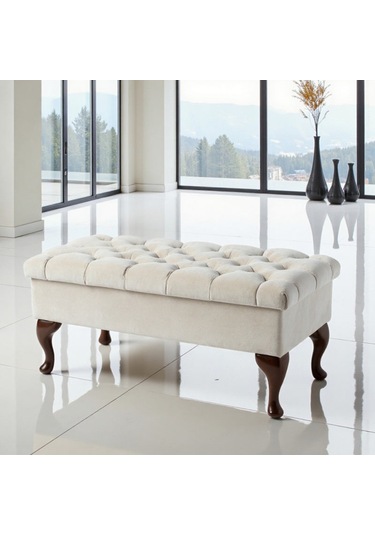 Smarto Relax Puf Mürren Sandıklı Ayaklı Kapitoneli Dekoratif 100x40x45 Cm Bej Bej