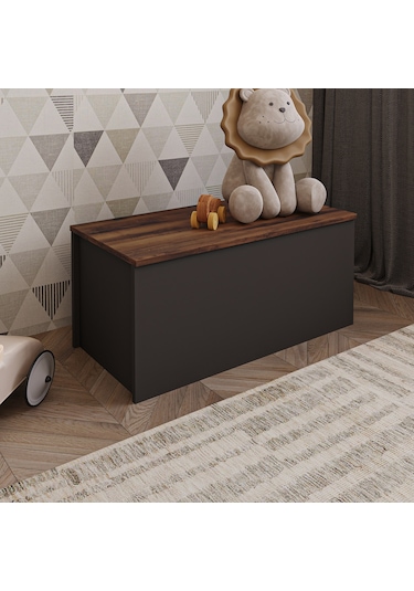 Florya Çok Amaçlı Oyuncak Ve Depolama Sandığı - Antrasit Ve Beyaz - 90 Cm - Antrasit