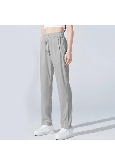 Unisex Streç Hızlı Kuruyan Pantolon Buz İpek Spor Streç Aktif Pantolon Bağcıklı Günlük Bol Jogger Cepli Yürüyüş Seyahat İçin Mavi