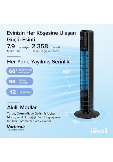 Levoit TempSense 42 DC Tower Fan Kule Tipi Vantilatör