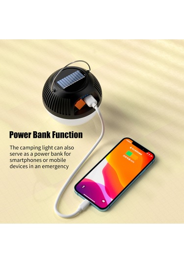 Suofeng Orta Boy Siyah Led Kamp Feneri, 3 Işık Modu, Power Bank, Type-c Şarj, Taşınabilir Çadır Aydınlatması Çok Renkli