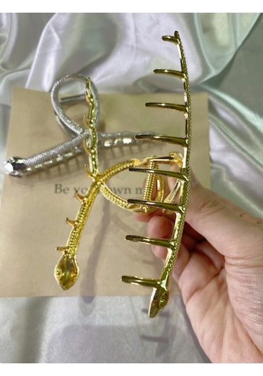 Gümüş Renk Metal Yılan Model 11 Cm Lüks Mandal Saç Tokası Gümüş