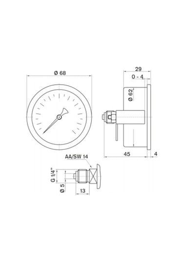 Pakkens 0-10 Bar 63 Mm Arkadan Bağlantılı Panotipi Kuru Manometre