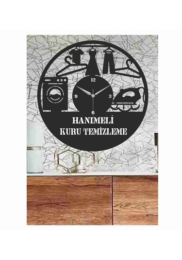 Kuru Temizleme Temalı Ahşap Duvar Saati 50 Cm Siyah
