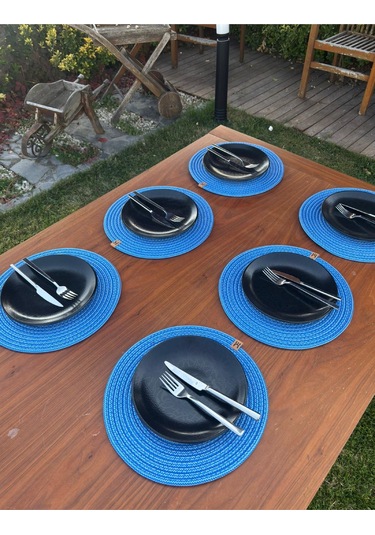 6 Lı Yuvarlak Supla Takımı Kolay Temizlenebilir, Modern Sofralar İçin Lacivert