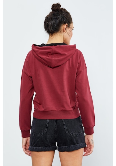 Tommy Life Bordo Uzun Kol Rahat Form Kapüşonlu Kadın Sweatshirt - 97115 Bordo