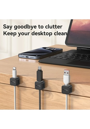 Pazly Yesıdo C216 4 Adet Manyetik Masa Kablo Klipsi, Düzenleyici Telefon Kablosu Kaleci, Siyah