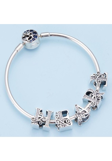 Bamoer Otantik 925 Ayar Gümüş Vintage Mektup A'dan Z'ye Zirkon Boncuk Takılar Fit Charm Bilezikler Dıy Takı A