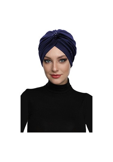 Kristal Tüllü Astarlı Lacivert Hazır Türban Tesettür Abiye Bone