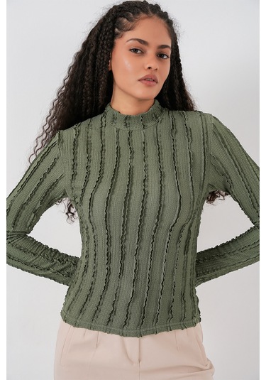 Kadın Dokulu Esnek Örme Bluz 975 - Haki haki
