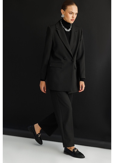 Mizalle Oversize Siyah Kruvaze Blazer Ceket Siyah