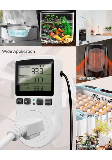 Reedark Dijital Termostat Kontrollü Priz -40 C/+120 C Sıcaklık Ayarlı Us Fişli