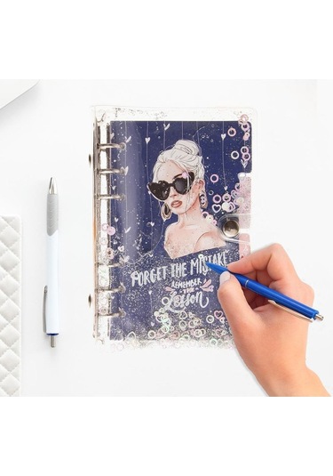 Mekanizmalı Simli Ve Sulu Kapaklı Desenli Defter Lacivert