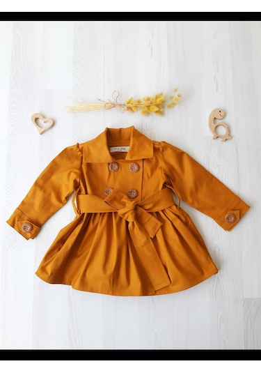 Nursu Baby Gül Kurusu Kız Bebek Trençkot-Taba