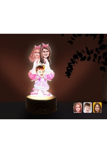 Kişiye Özel 3 Kardeş Karikatürlü Dekoratif 3D Biblo Led Işıklı Ge (483006953)